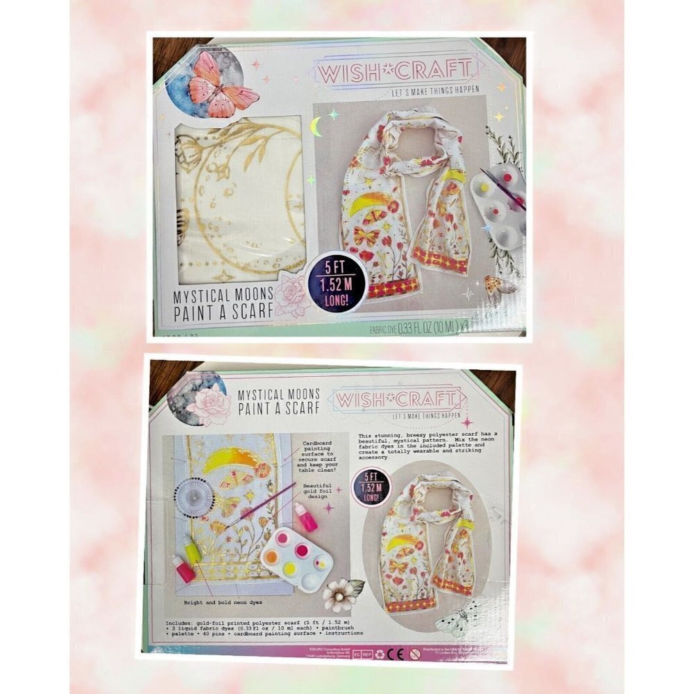 Bright Stripes Wish Craft Mystical Moons-Flowers -Stars Neon Paint A Scarf Kit